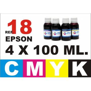 Para cartuchos Epson 18 18 xl pack 4 botellas 100 ml. cmyk Para cartuchos Epson 18 18 xl pack 4 botellas 100 ml. cmyk