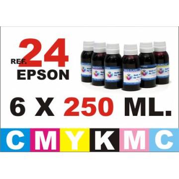 Para cartuchos Epson 24 xl pack 6 botellas 250 ml. tinta compatible cmykpcpm Para cartuchos Epson 24 xl pack 6 botellas 250 ml. tinta compatible cmykpcpm