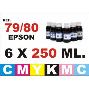 Para cartuchos Epson 79 y 80 pack 6 botellas 250 ml. compatible cmykpcpm Para cartuchos Epson 79 y 80 pack 6 botellas 250 ml. compatible cmykpcpm