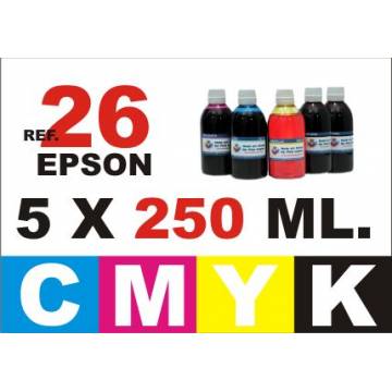 Para cartuchos Epson 26 xl pack 5 botellas 250 ml. compatible cmyk Para cartuchos Epson 26 xl pack 5 botellas 250 ml. compatible cmyk