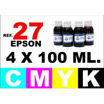 Para cartuchos Epson 27 pack 4 botellas 100 ml. compatible cmyk Para cartuchos Epson 27 pack 4 botellas 100 ml. compatible cmyk