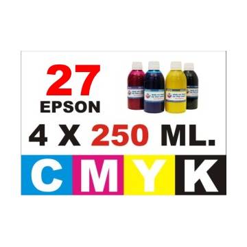 Para cartuchos Epson 27 pack 4 botellas 250 ml. compatible cmyk Para cartuchos Epson 27 pack 4 botellas 250 ml. compatible cmyk