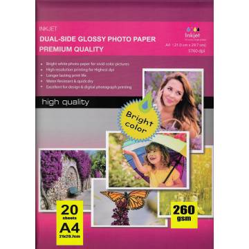 297X210MM A4 doble cara Glossy Inkjet Photo Paper 260g-20 hojas 297X210MM A4 doble cara Glossy Inkjet Photo Paper 260g-20 hojas